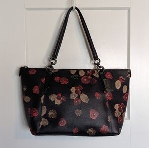 Coach Ava Black Poppy Floral Zipper Tote